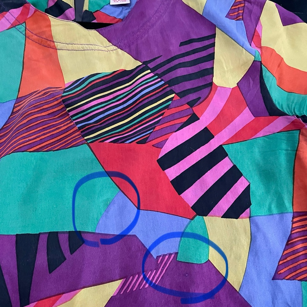 80’s 90’s colorful geometric Barbie-vibes silk blouse - Picture 5 of 7